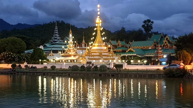 Temples at night in Mae Hong Son City