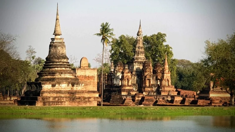 Sukhothai hitorical monuments at dusk